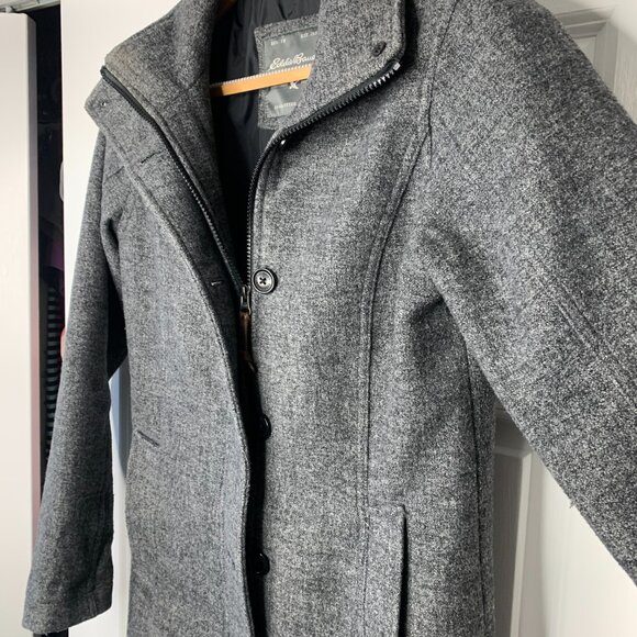 Eddie Bauer Men’s Grey Wool-Blend Long Winter Coat – Zip & Button Front - Picture 3 of 16